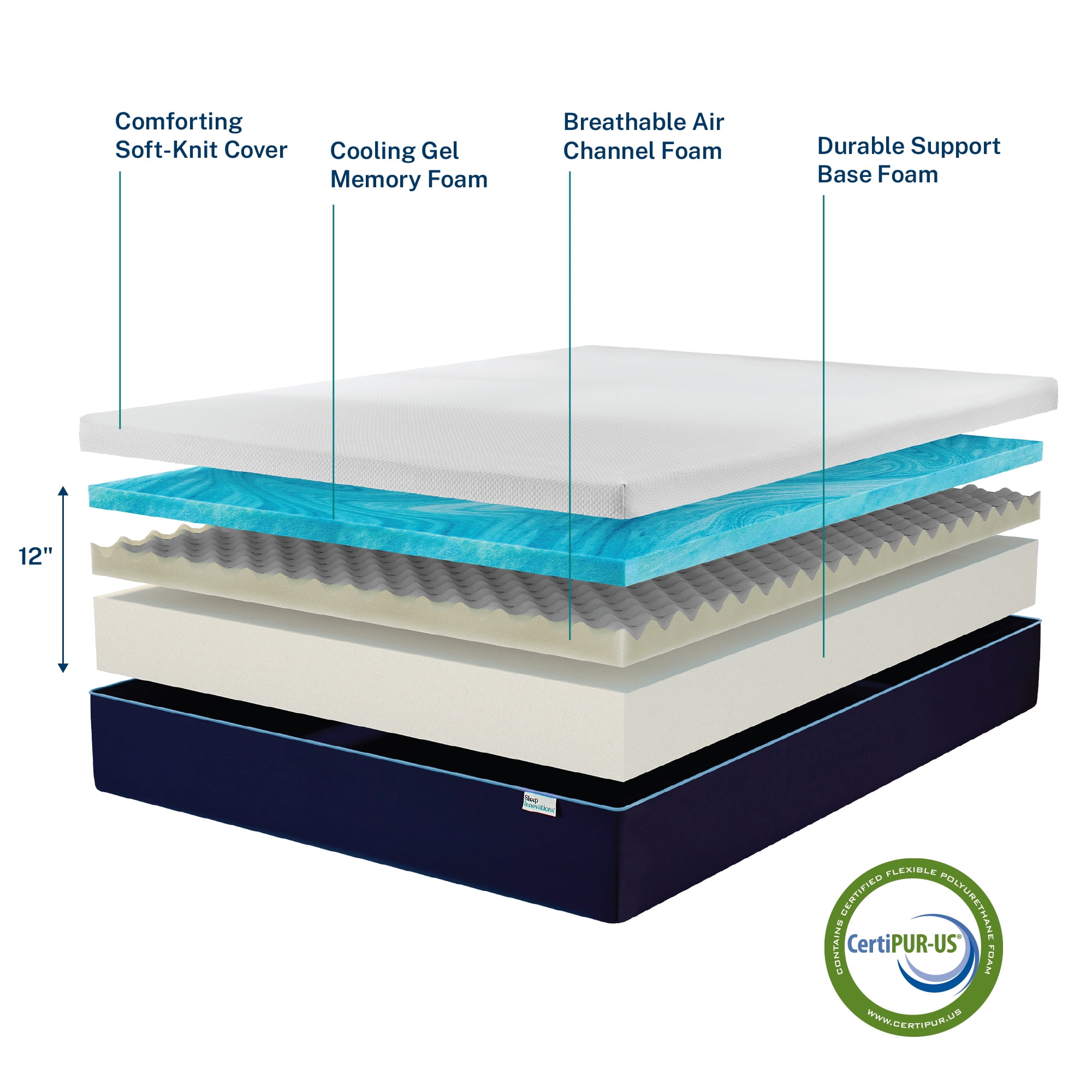 Sleep Innovations Marley Cooling Gel Memory Foam Mattress, 12-Inches, King