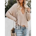 thumbnail image 5 of Asyoly Women's Waffle Knit Sweater V Neck Long Sleeve Ripped Distressed Pullover Solid Color Jumper Loose Knitwear Tops, 5 of 9