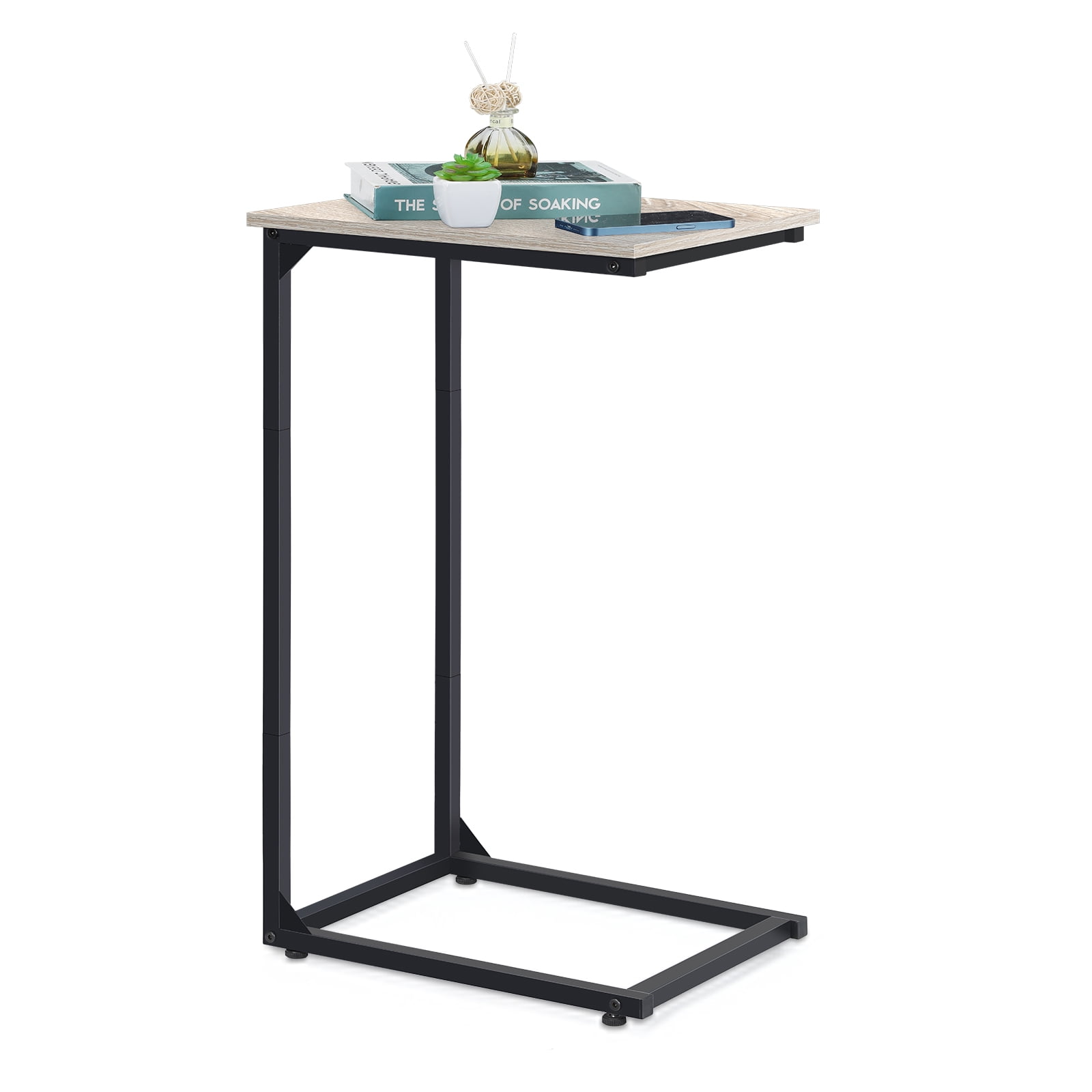 Tall C‑Shaped Side Table, 27.5 Inch Easy‑Assembly C Table for Sofa and Bedside, Single Pack Elm-colored