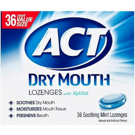 ACT Dry Mouth Lozenges Soothing Mint, 18 Ct (2 Pack).