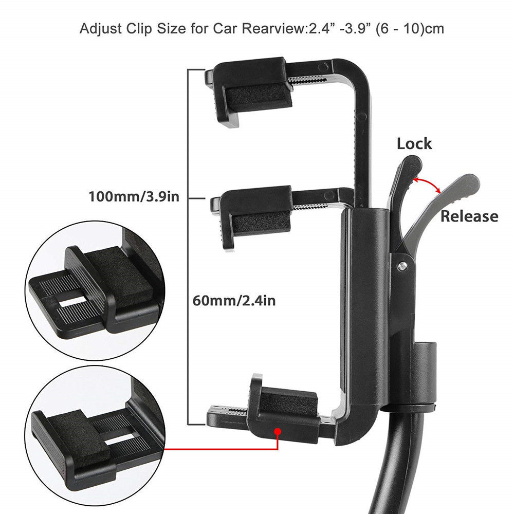 Car Rear View Mirror Phone Mount Universal 360° Rotation Expandable Car  Phone Holder Cradle for Most Mobile Phone Devices iPhone 13/13 Pro/12/11/ 