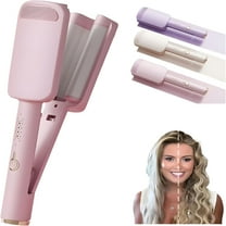 HIBIBUD Hair Waver Crimper, Curling Iron Hair Crimper Waver, Beach Waves Curling Wand, Ionic Deep Waver Hair Curler Tool with Ceramic 3 Barrel for Women, Dual Voltage, Anti-Scald, 1.25 Inch (Pink)