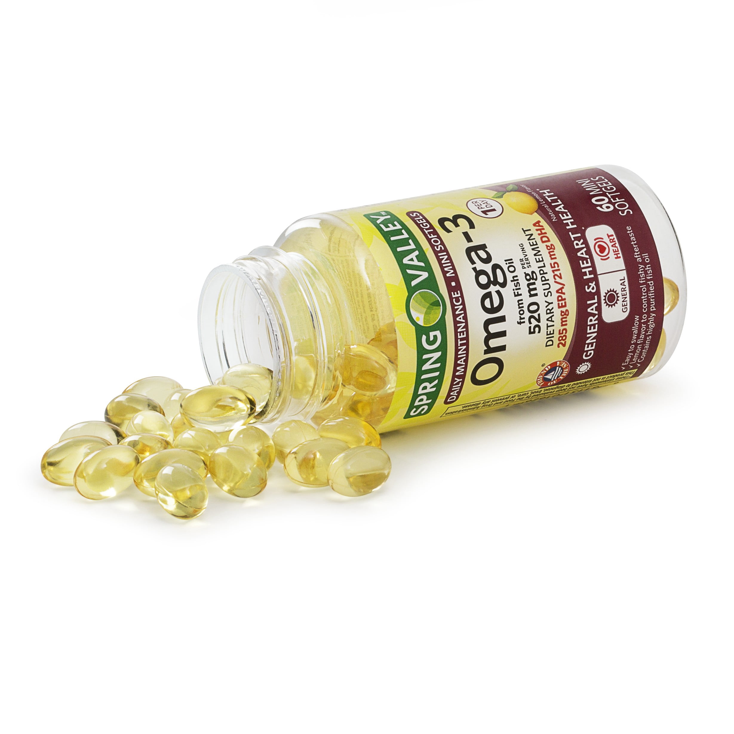 Spring Valley Omega-3 from Fish Oil Mini Softgels, Daily Maintenance, 520 Mg, 60 Ct