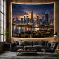 thumbnail image 6 of Modern Skyline at Dusk with Water Reflections Dramatic Minimalist for Urban Art Lovers Cityscape Wall Decor Housewarming Gift Tapestry Wall Hanging for Bedroom and Living Room, 6 of 7