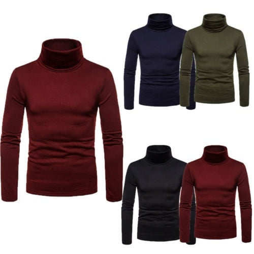 Homme Chandail à Manches Longues Col Montant Col Roulé Extensible Ajusté Basique T-Shirt Tee Haut m -2TG