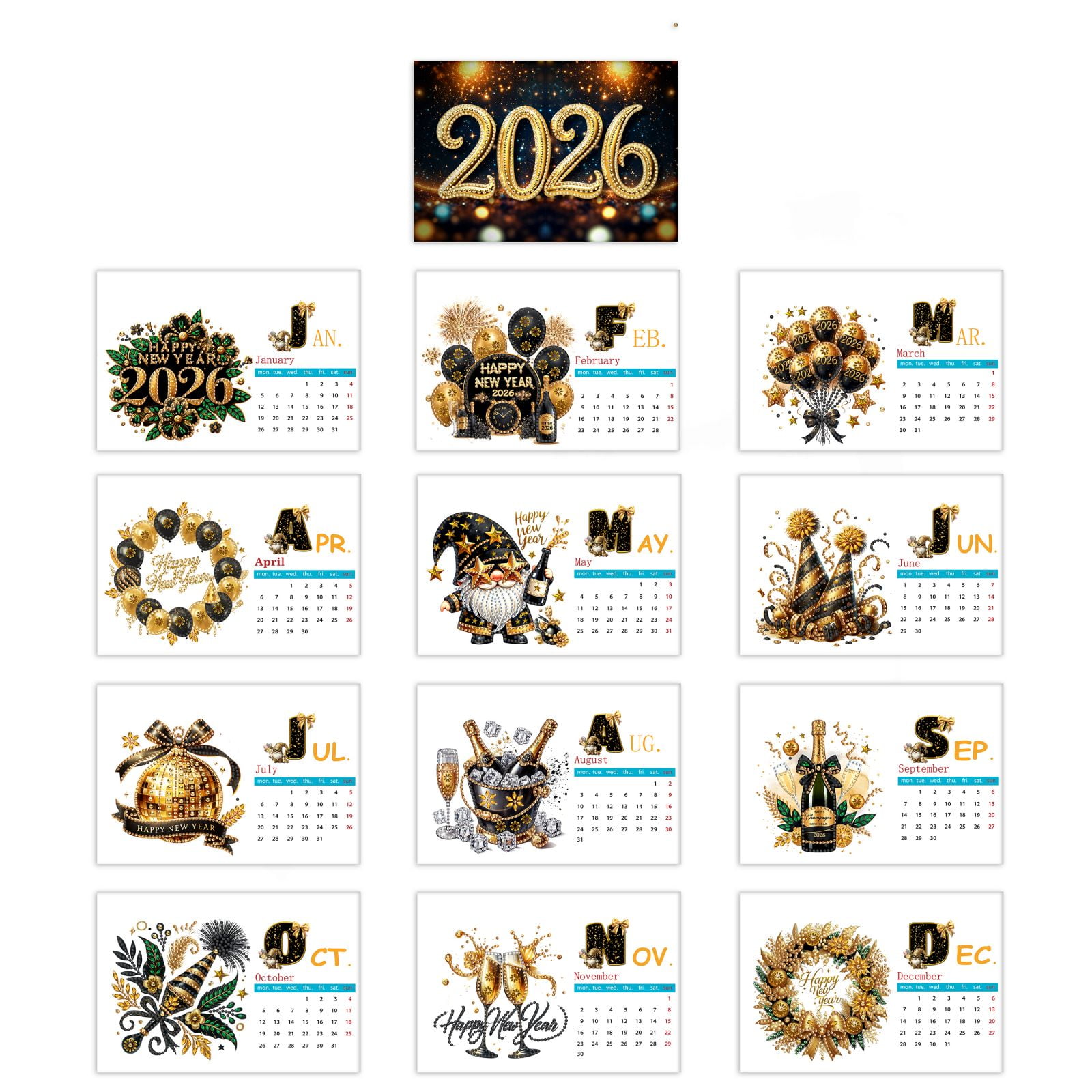 FLOPESN 2026 DIY Diamond Art Painting Desk Calendar,Thick Paper Monthly Flip Tabletop Calendar with To Do List for Home Office Planning-Happy New Year