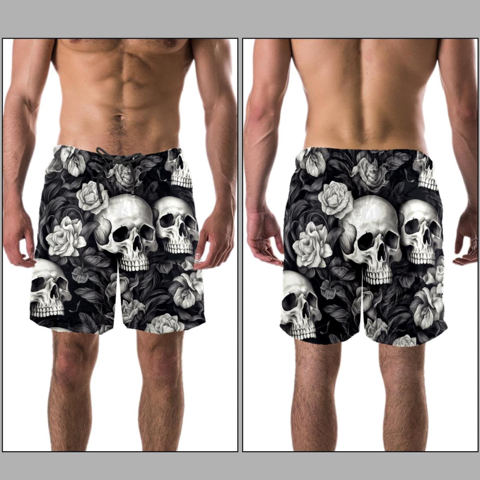 luoweisi Men's Beach Shorts Quick Dry Swim Trunks with Mesh Lining Skull XL
