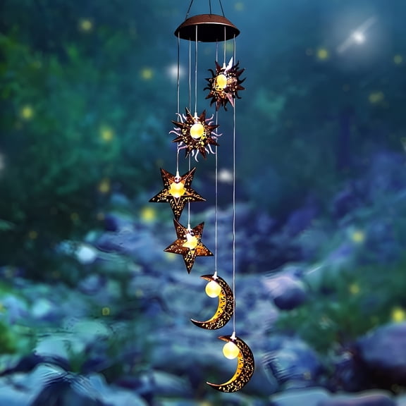 HIBIBUD Solar Wind Chimes for Outside,Sun Moon Star Solar Hanging Lights,Garden Decor Gifts for Mothers Day Grandma Neighbors Solar Wind Chimes for Outside