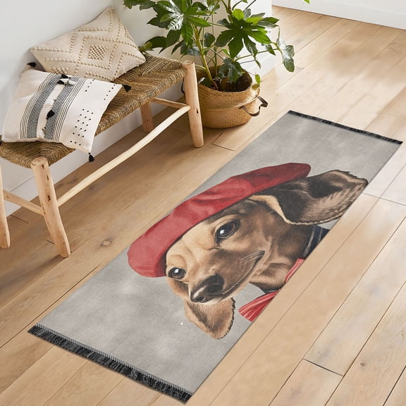 Yayeee Runner Rug for Bedroom 2'x6' Machine Washable Hallway Non Slip Mat, Gray Dog Artist