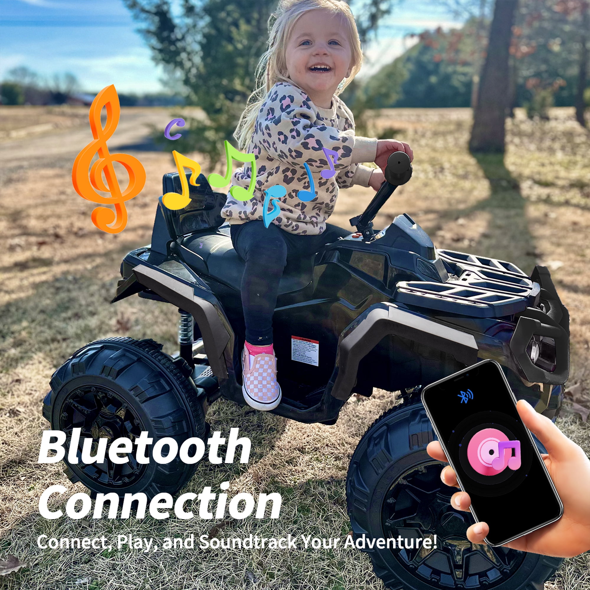 Outfunny 24V Kids 4 Wheeler, Electric ATV Quad Ride-on Toy for Big Kids Ages 3 and up, Black