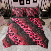 Manfei Leopard Cheetah Print 7-Piece Twin Bedding Sets for Teens Girls Boys,Bling Pink Glitter Bedding Comforter Set,Gradient Ombre Breathable Sheet Sets,Ultra Soft Home Decor,Reversible