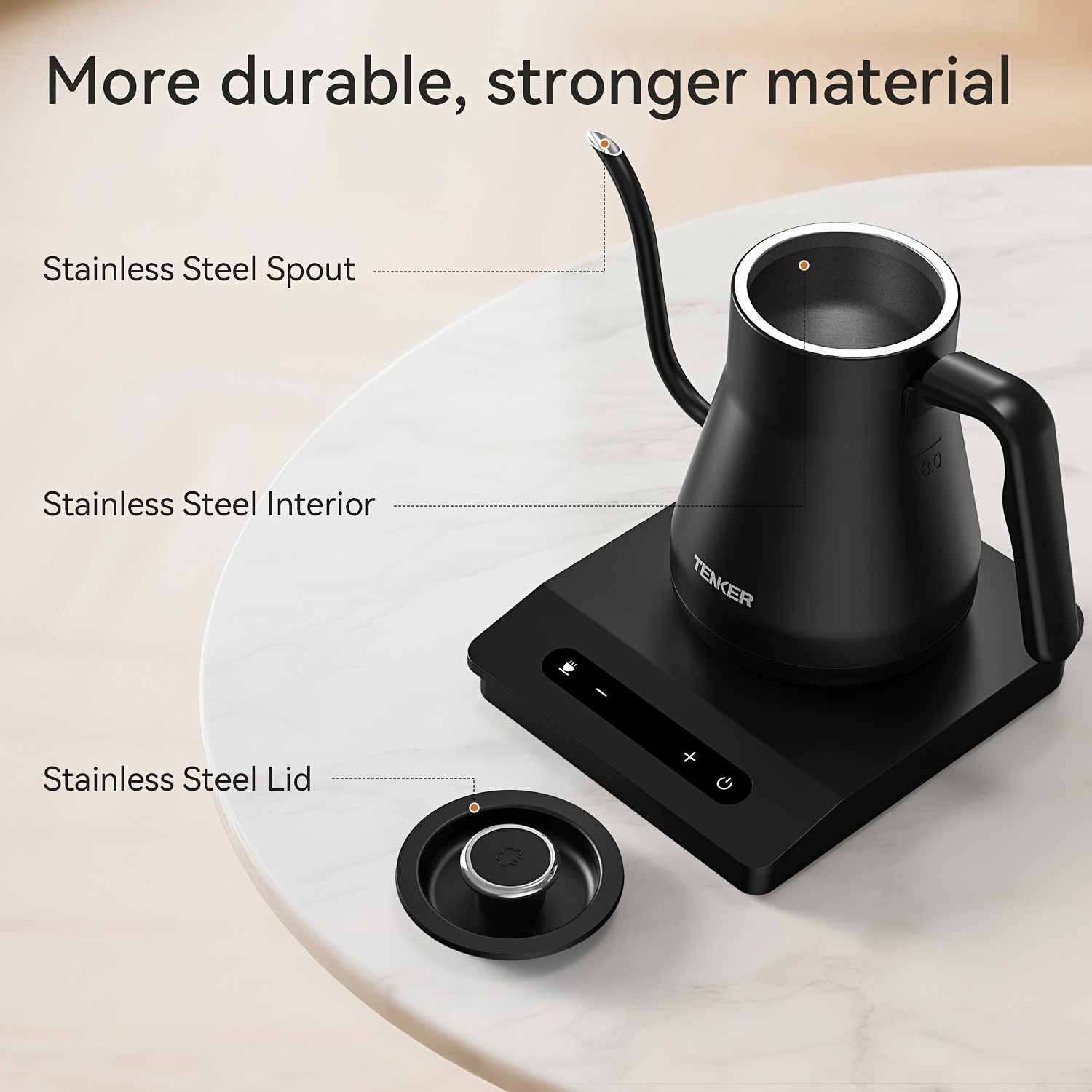 Electric Gooseneck Kettle with Temperature Control, 1200W 0.8L Fast Boil, Keep Warm & Auto Shut-Off, Boil-Dry Protection for Pour-Over Coffee and Tea, Black