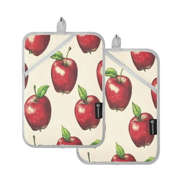 Pot Holders Set of 2 Heat Resistant Potholders for Kitchen Easy Grip Oven Mitts for Microwave, Oven, Baking, Kitchen, BBQ Red Apple Pattern