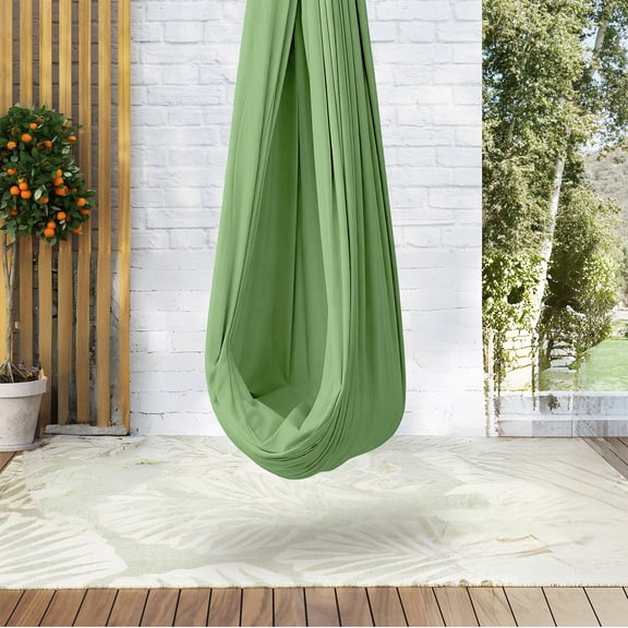Garvee Kids Sensory Swing Hammock Chair 110 x 59 Inches, Double Layer Polyester Therapy Swing for Autism ADHD, Indoor Outdoor Hanging Pod Swing with Hardware Kit, Holds Up to 300 lbs, Green