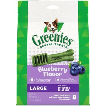 Greenies Large Natural Dog Dental Care Chews Oral Health Dog Treats Blueberry Flavor, 12 Oz Pack (8 Treats)