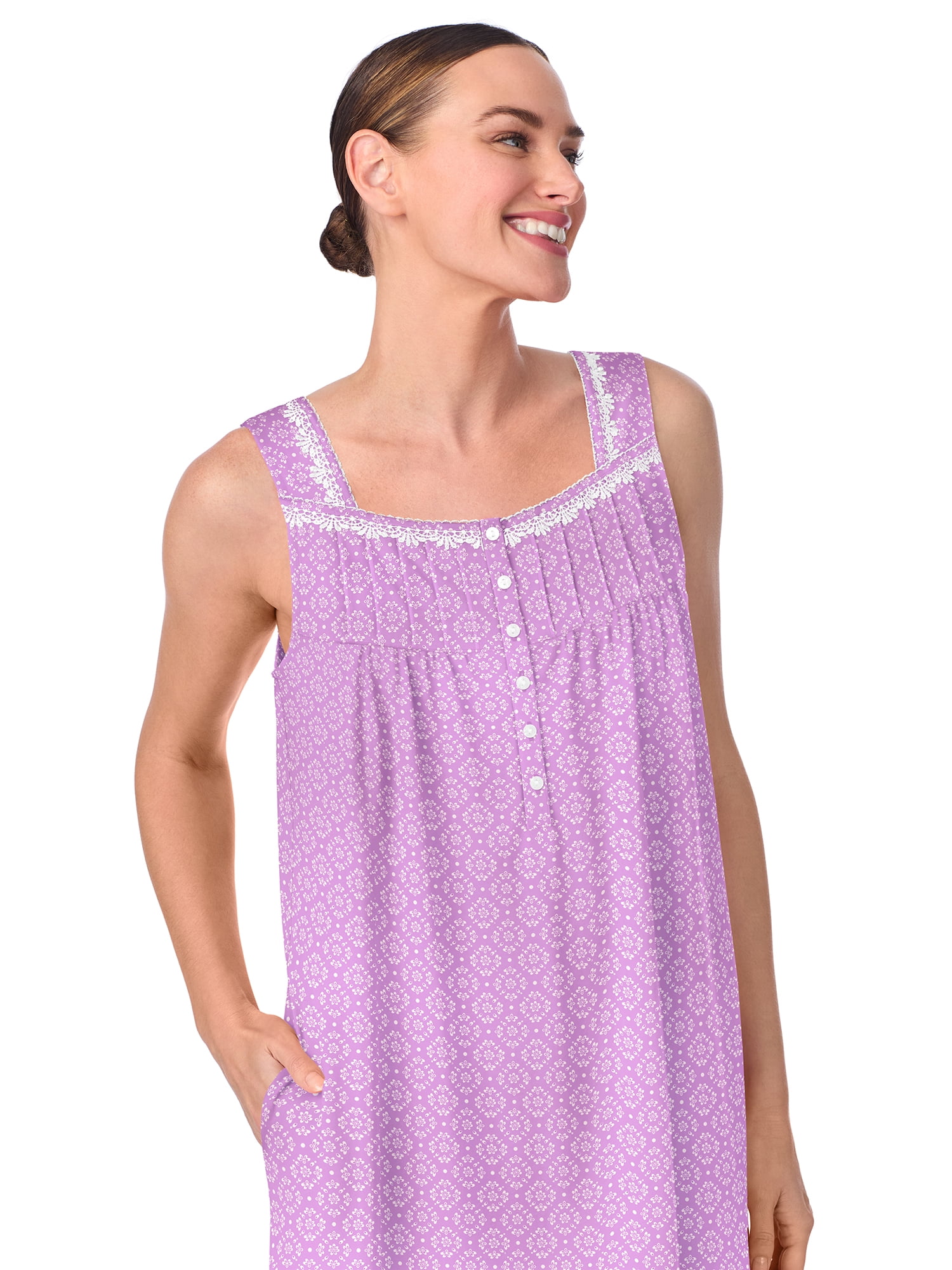 Aria Women's 100% Cotton Sleeveless 40" Nightgown, Sizes XS-5X