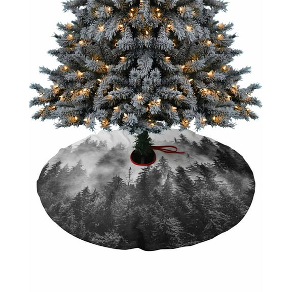 Black Forest Christmas Tree Skirt 48 Inches Large Christmas Skirt Tree, Black and White Natural Landscape Modern Abstract Art Tree Skirt Christmas Decorations for Fireplace Party Indoor Outdoor