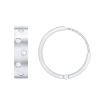 Rosec Jewels 1/4 CT Scatter Diamond Small Hoop Earrings, Gypsy Set Diamond Earrings with Hinged Hoop, 10K White Gold