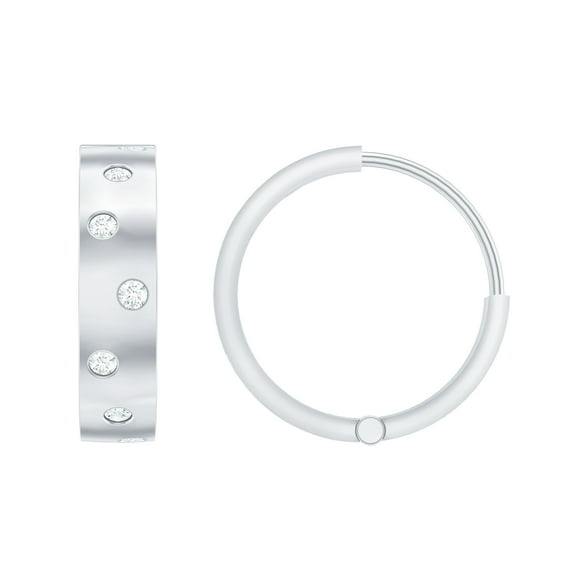 Rosec Jewels 1/2 CT Scatter Diamond Small Hoop Earrings, Gypsy Set Diamond Earrings with Hinged Hoop, 10K White Gold