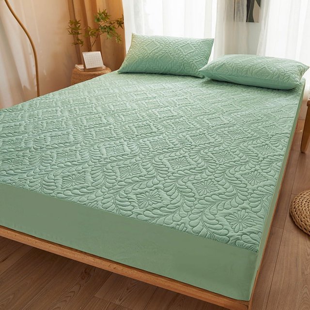 3pcs Solid Color Fitted Sheet (Fitted Sheet 1pcs + Pillowcase 2pcs, Without Core), Anti-mite And Anti-bacterial Waterproof Embowel Design With Cotton Clip 360° Package Height 12inch/30cm Fitted Sheet