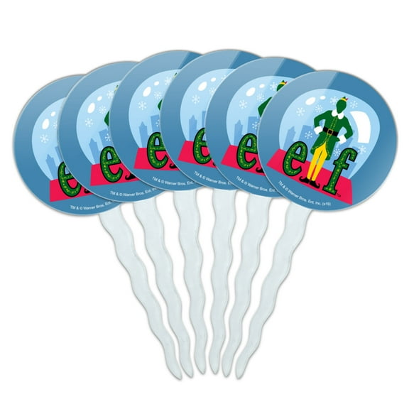 Elf Snow Globed Cupcake Picks Toppers Decoration Set of 6