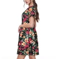 thumbnail image 2 of Picia Many Kind Of Flowers Pattern Women's Short Sleeve Summer Dress Pleated Loose Swing Knee Length Short Sleeve Swing Dresses, 2 of 6