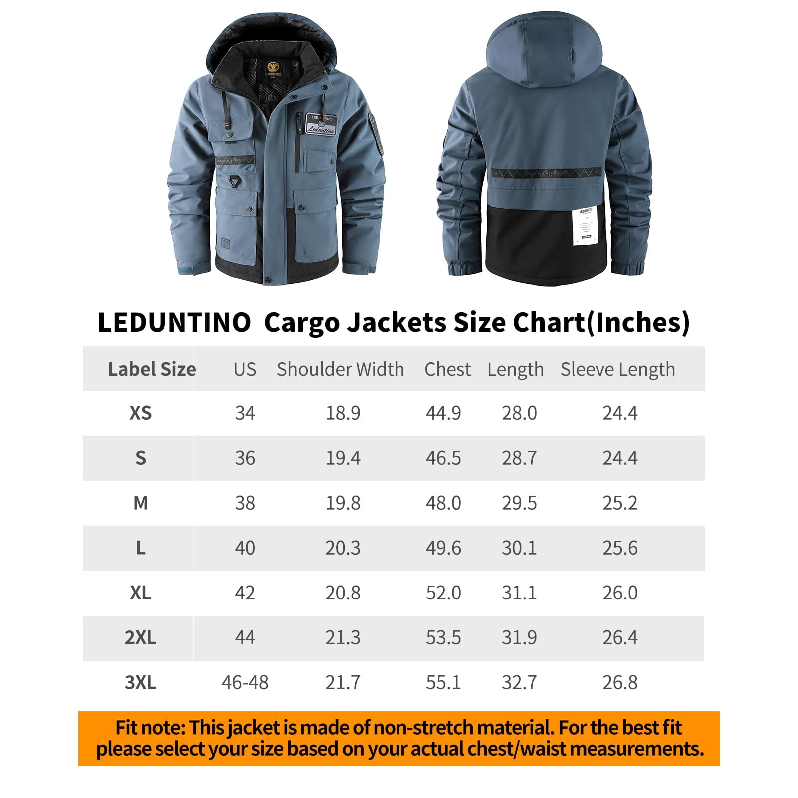 LEDUNTINO Men's Winter Jacket With Hood Water-Resistant Casual Coat Composite Fleece-Lined Outdoor Apparel For Cold Weather