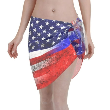 Womens Russian America Flag Coverups Beach Short Sarong Sheer Chiffon Cover Up Bikini Wraps
