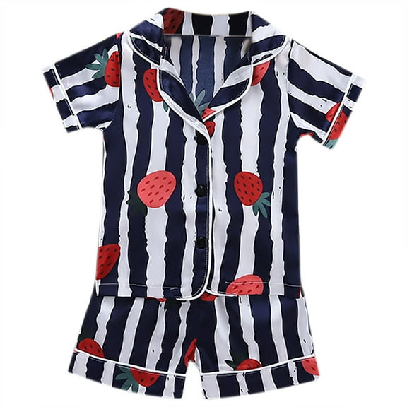 Qingpeng Unisex Kids Boys and Girls Pajama Sets Summer Short Sleeve Shirt With Shorts Sleepwear