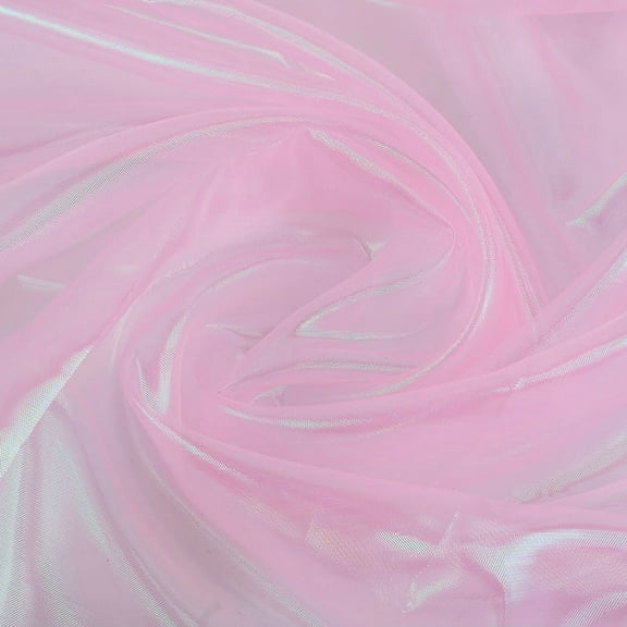 XmhyTop-A 1 Yard Rainbow Holographic Iridescent Organza Fabric, Sparkly Sheer Gradient DIY Decor Fabric, 150cm Wide, for Dress/Party/Wedding,Light Pink
