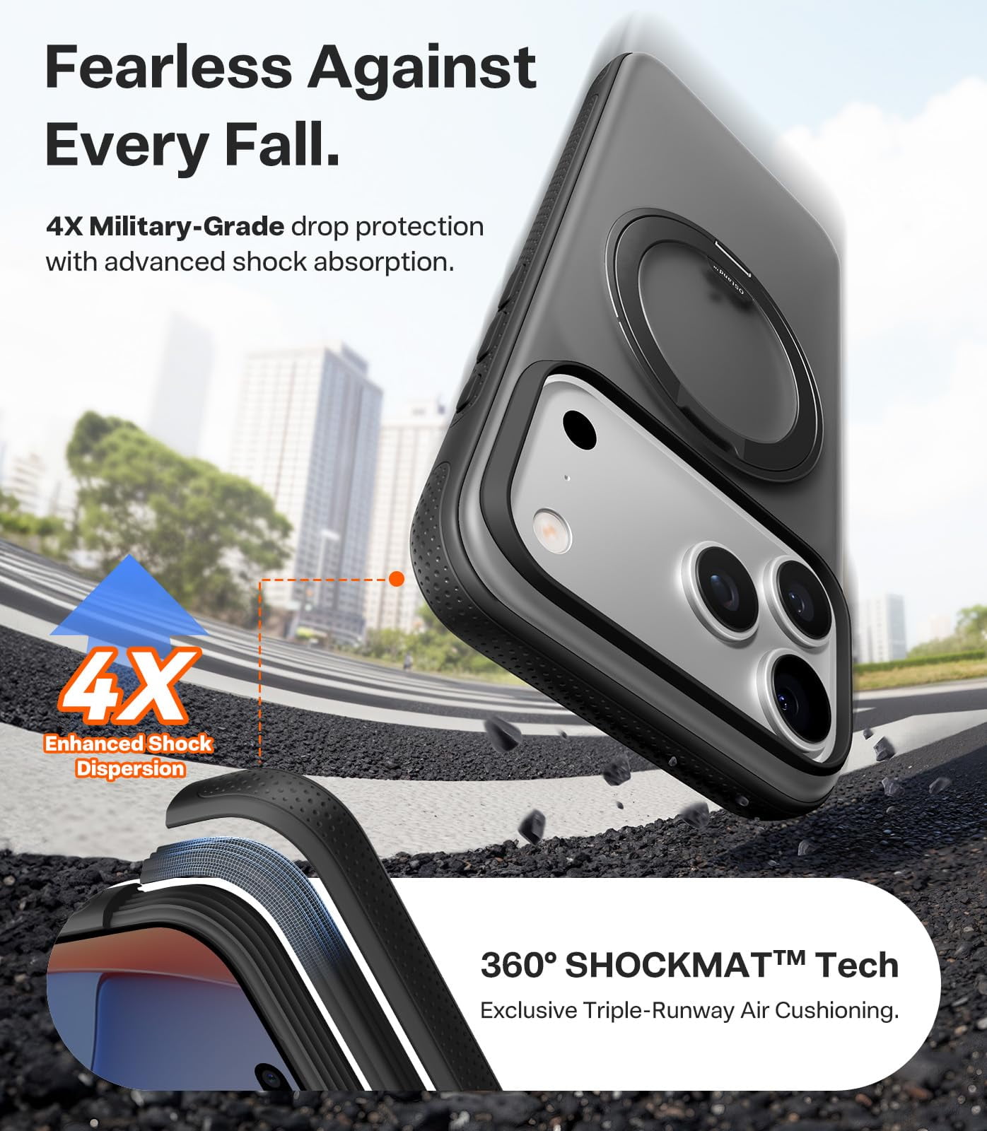 TORRAS O3 Fitness for iPhone 17 Pro Max Case, Fit for MagSafe with 360°Stand, Mil-Grade Protection, Camera Control, Translucent Slim, 6.9″,Black