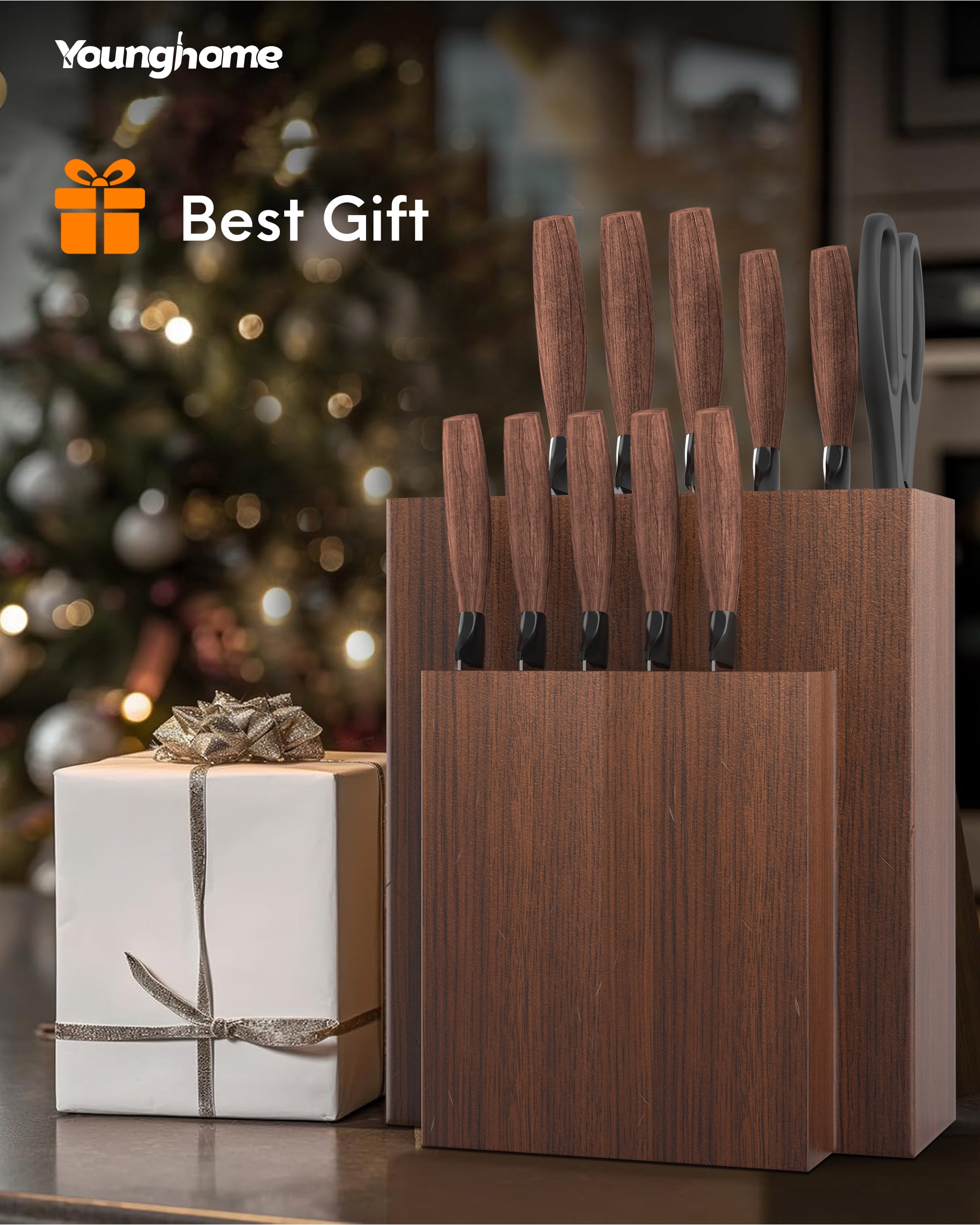 Younghome Knife Set for Kitchen Chef , 13 Pcs High Carbon Stainless Steel Sharp Knife Set with Block Built-in Sharpener,Ergonomic Handle