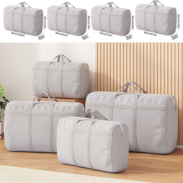 Bolsa de mudanza para almacenamiento reforzado sin tejida | Organizador de mantas de gran capacidad | Portaropa portátil con doble cremallera | Caja plegable | Mangos de alta resistencia | 1 Pack