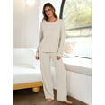 thumbnail image 3 of Luniro Lounge Sets for Women Fall Pajamas Set Ribbed Knit Long Sleeve Top Pants 2 Piece Outfits, 3 of 8