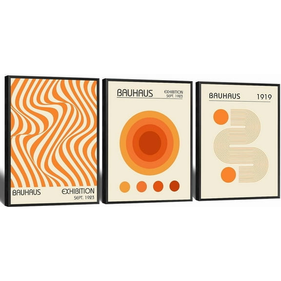 Set Of 3 Blue Bauhaus Line Art Canvas Prints - Retro 1919-1923 Abstract Geometric Design, Minimalist Wall Decor For Bedroom & Office 12x16in Unframed