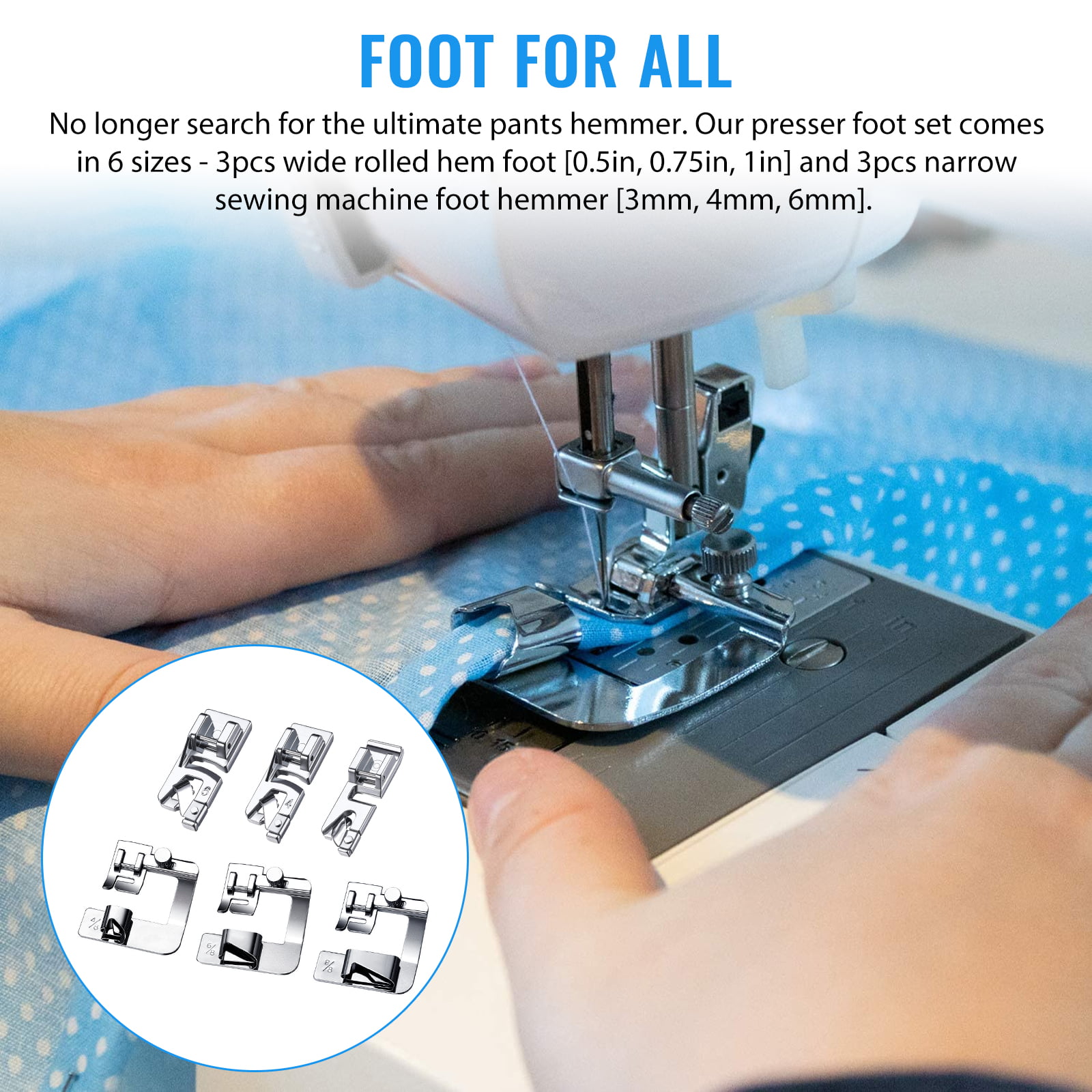 3mm/4mm/6mm Rolled Hem Feet Domestic Sewing Machine Foot Presser Foot For  Brother Singer Janome