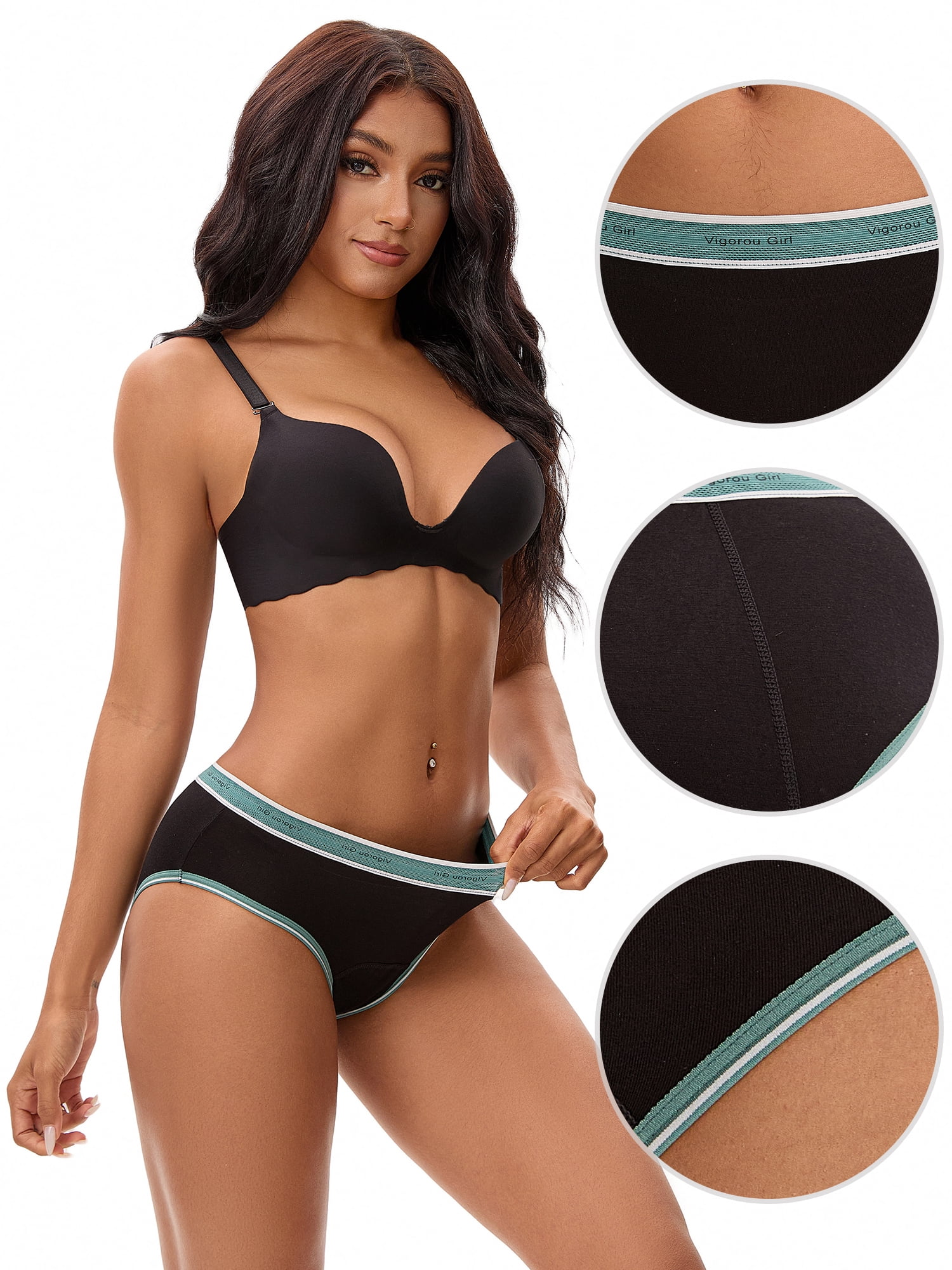 Unique Bargains Contrast Binding  Mid Rise Leak Proof Briefs XL Green