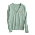 thumbnail image 5 of SYMOID Womens Casual Acrylic V-Neck Button-Front Cardigan with Orange Heart Embroidery, Green, S-XXXL, Cozy for Spring/Fall/Winter,Size 3XL, 5 of 5