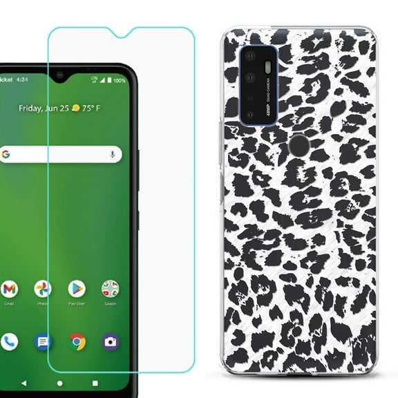 Shockproof Bumper Phone Case for AT&T Radiant Max 5G / Fusion 5G, with Tempered Glass Screen Protector, by OneToughShield ® - Cheetah B/W