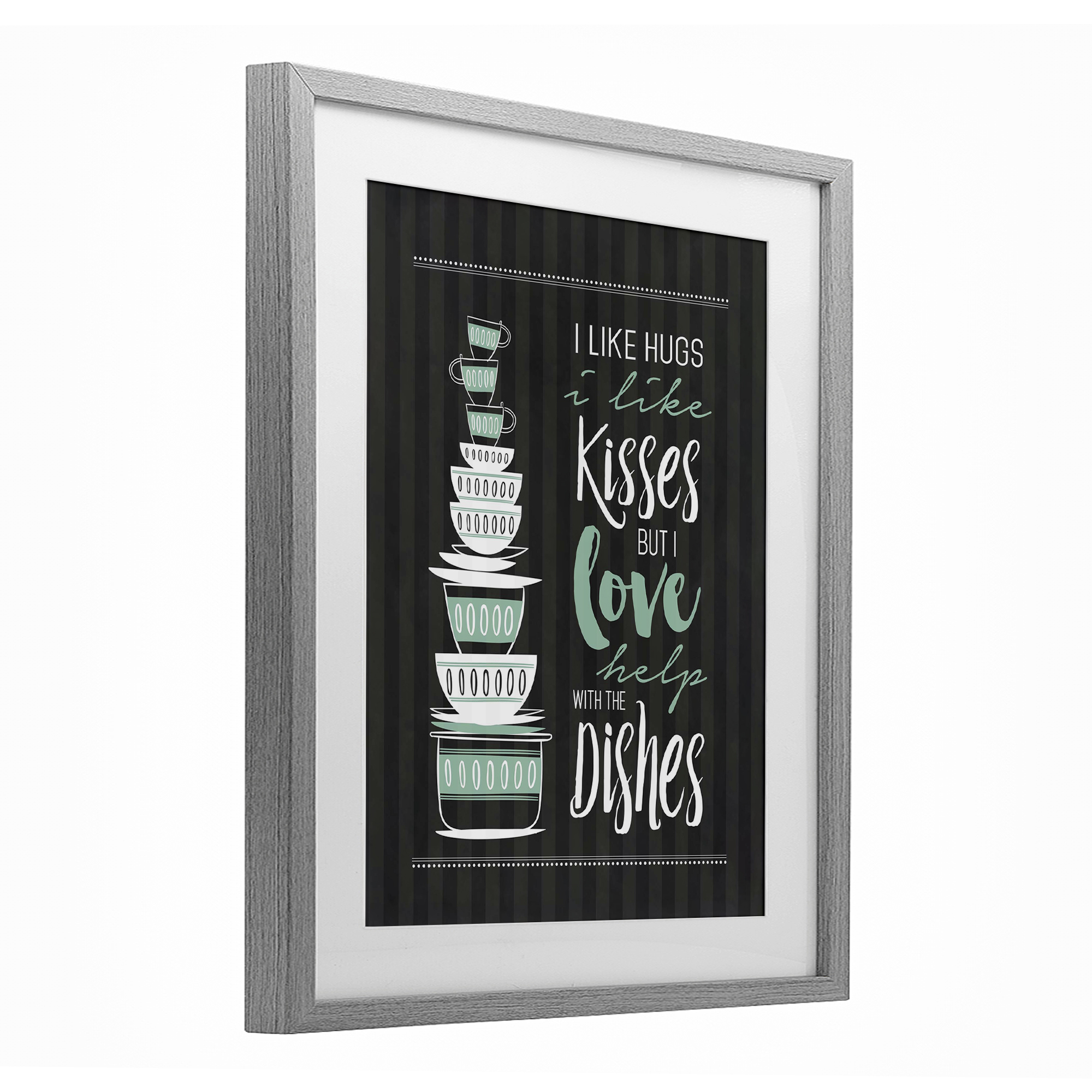 Love Help With Dishes Gray Framed Print Under Glass, design by Lettered and Lined