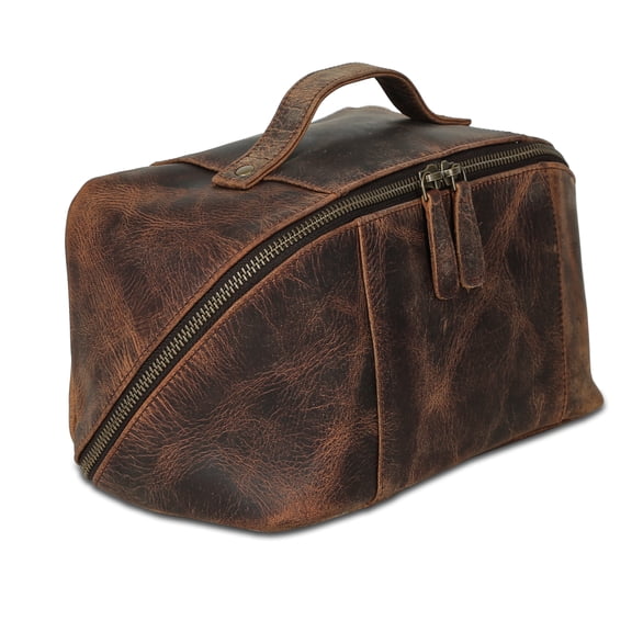 Leather Men’s Toiletry Travel Bag – Handmade Shaving Kit with Waterproof Interior, Spacious Storage & Carry Handle – leather travel Kit Bag for Men & Women