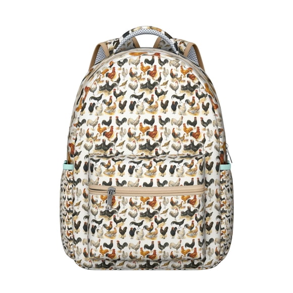 Sac à Dos Mignon de Ferme avec Poulet pour Étudiant, Imprimé de Dessin Animé d'Œuf, Poussin, Poule, Motif Rustique, Sac à Livres Style Coop pour Étudiant
