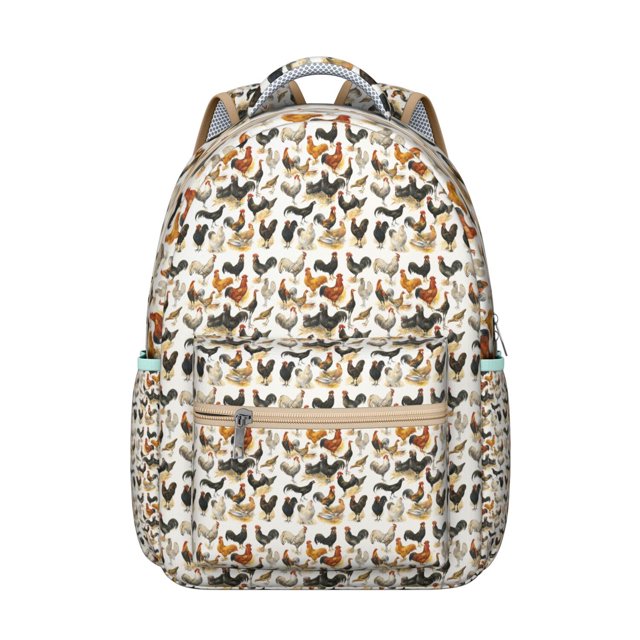Cute Farmhouse Chicken Backpack for Student Cartoon Egg Chick Hen Print Rustic Pattern Bookbag Coop Style for Student