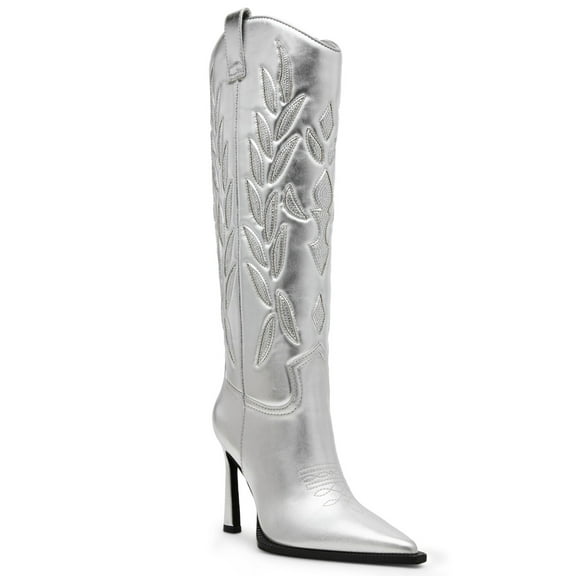 Steve Madden Women's Kinzee Western Boot, Silver, 7.5