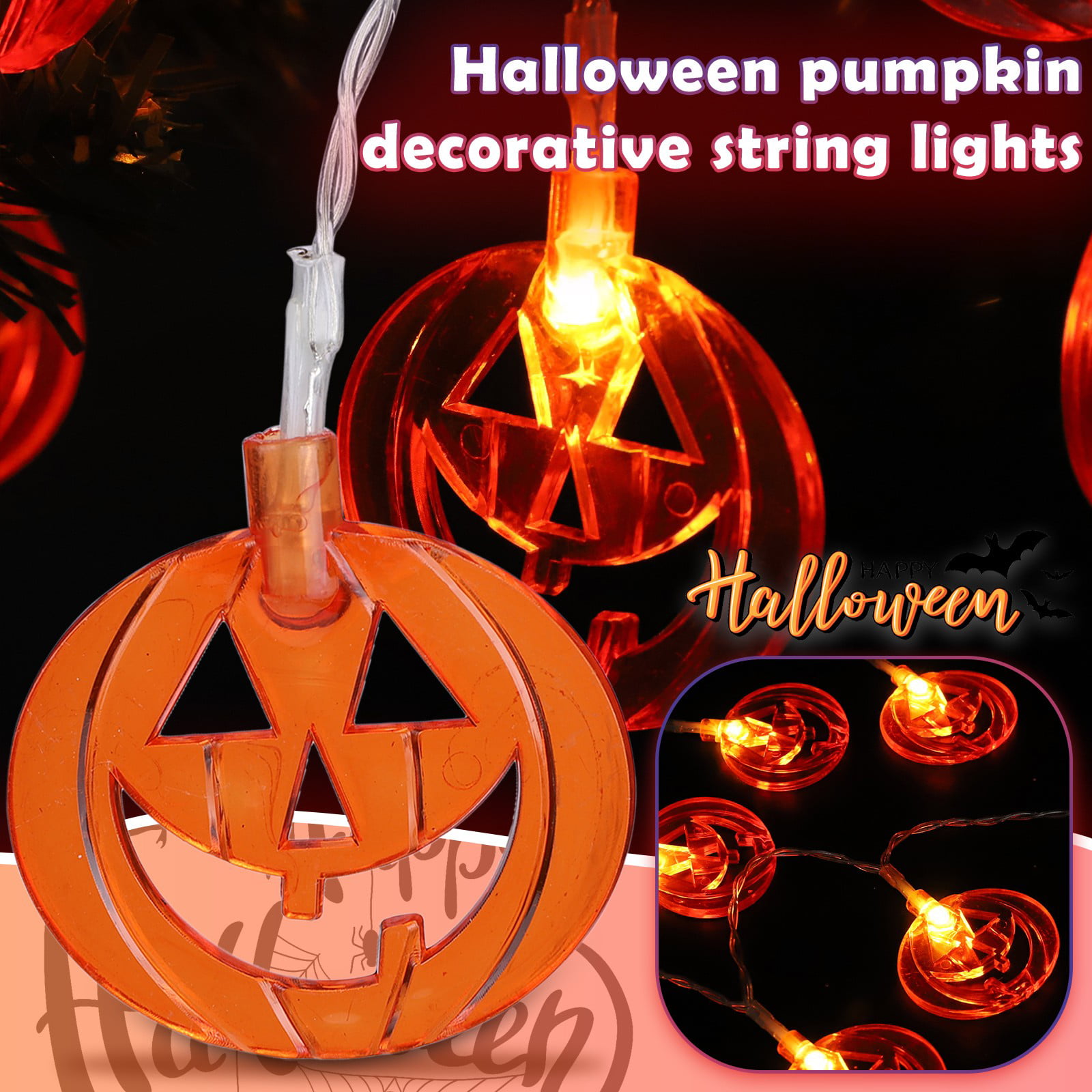 40LED Fairy String Light Halloween Decor Pumpkin Lantern Lamp Party Home Props 