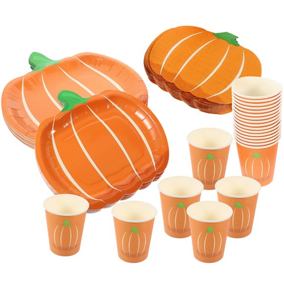 1 establecer placas de calabaza de Halloween cupas de papel servilleta a favor de la fiesta de la fiesta de Halloween