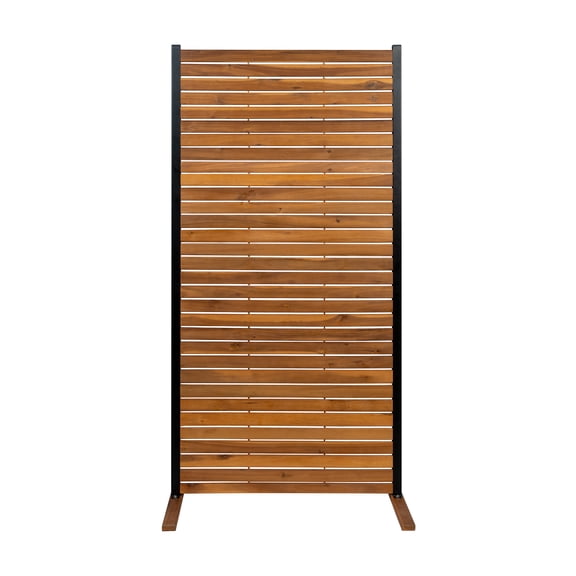 6ft H x 3ft W Freestanding Outdoor Privacy Screen, Enclo Wood Slat Privacy Panel with Steel Frame, Patio Screen Divider or Room Partition for Deck Balcony Indoor Outdoor EC18052