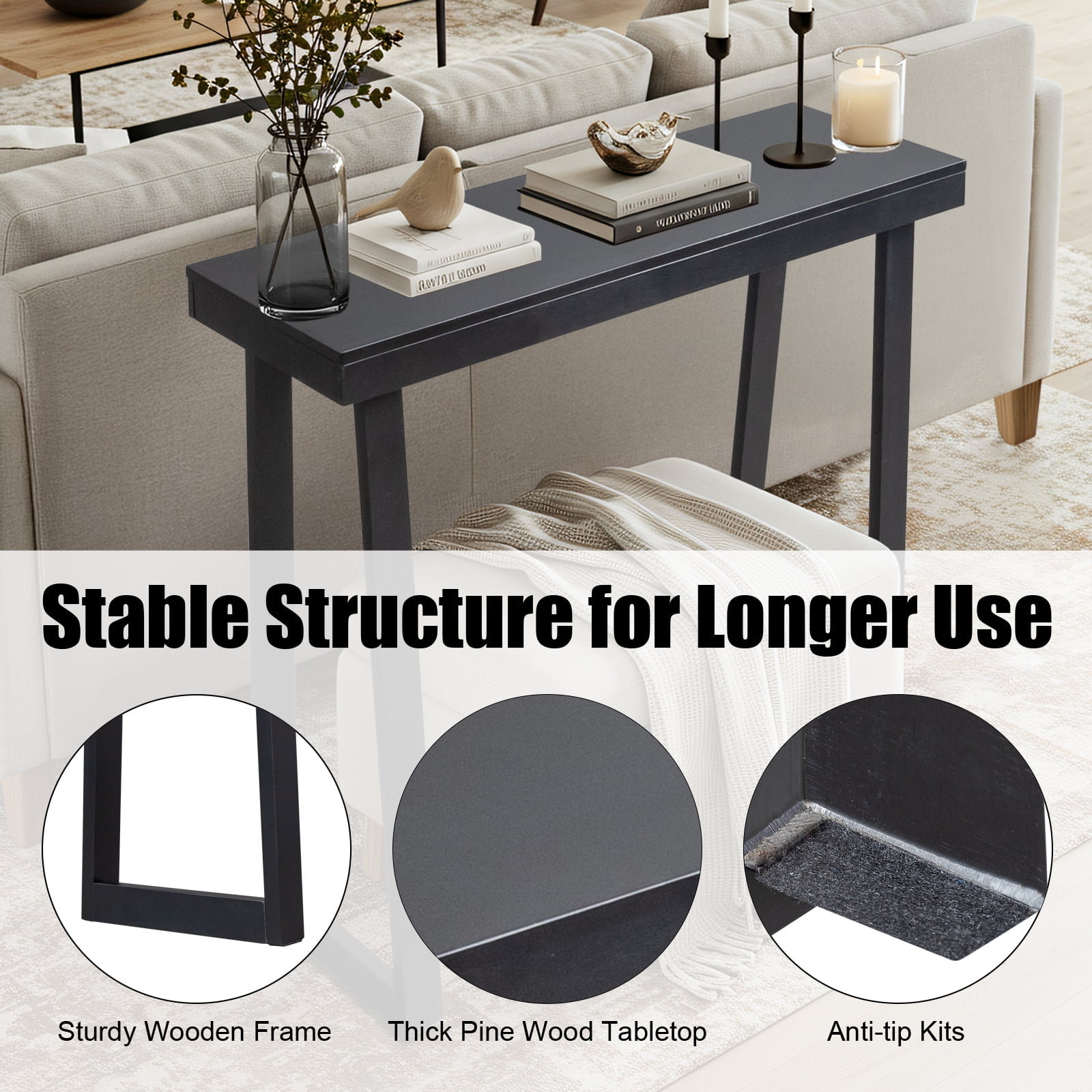Ktaxon Wooden Entryway Table 36in Sofa Side Table Storage Display TV Table, Black
