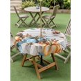 thumbnail image 3 of Outdoor Tablecloth with Umbrella Hole and Zipper, Fall Pumpkins Orange Blue Round Table Cloth 60 Inch Waterproof Tablecloth, Thanksgiving Botanical Vintage Picnic Table Cover for Patio Camping, 3 of 7