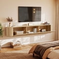 thumbnail image 6 of Weselon 71" Floating TV Stand for TVs up to 80 Inch, 2-in-1 Mid-Century Modern Wall Mounted or Floor Media Console with Slatted Doors, Natural, 6 of 10